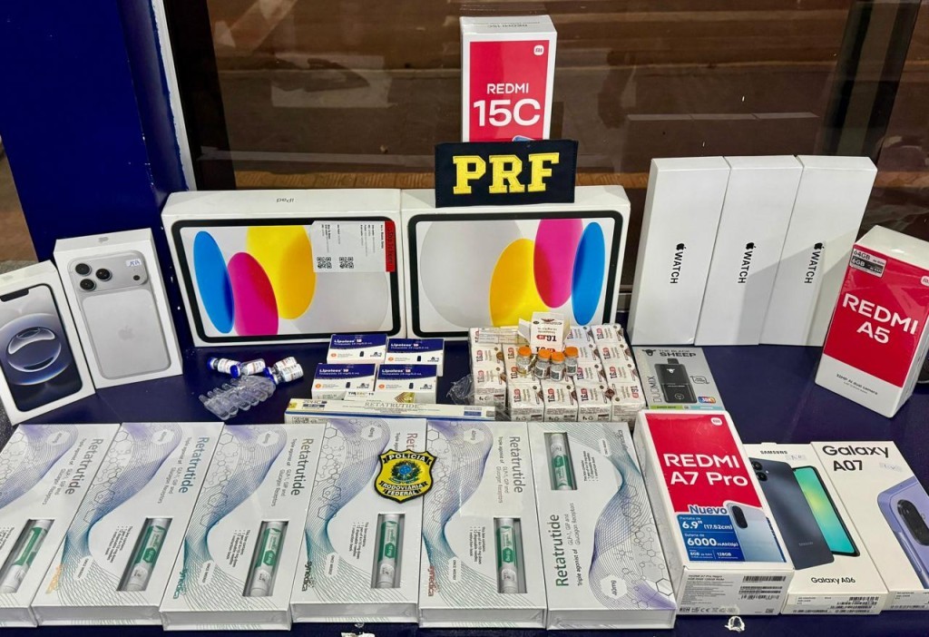 PRF apreende medicamentos e eletrônicos durante fiscalização na BR-364, em Rondonópolis (MT)