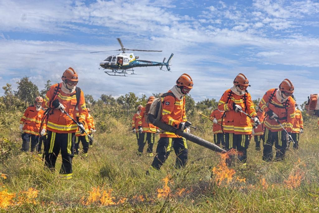 Corpo de Bombeiros combate incêndio em área de vegetação em Campo Verde