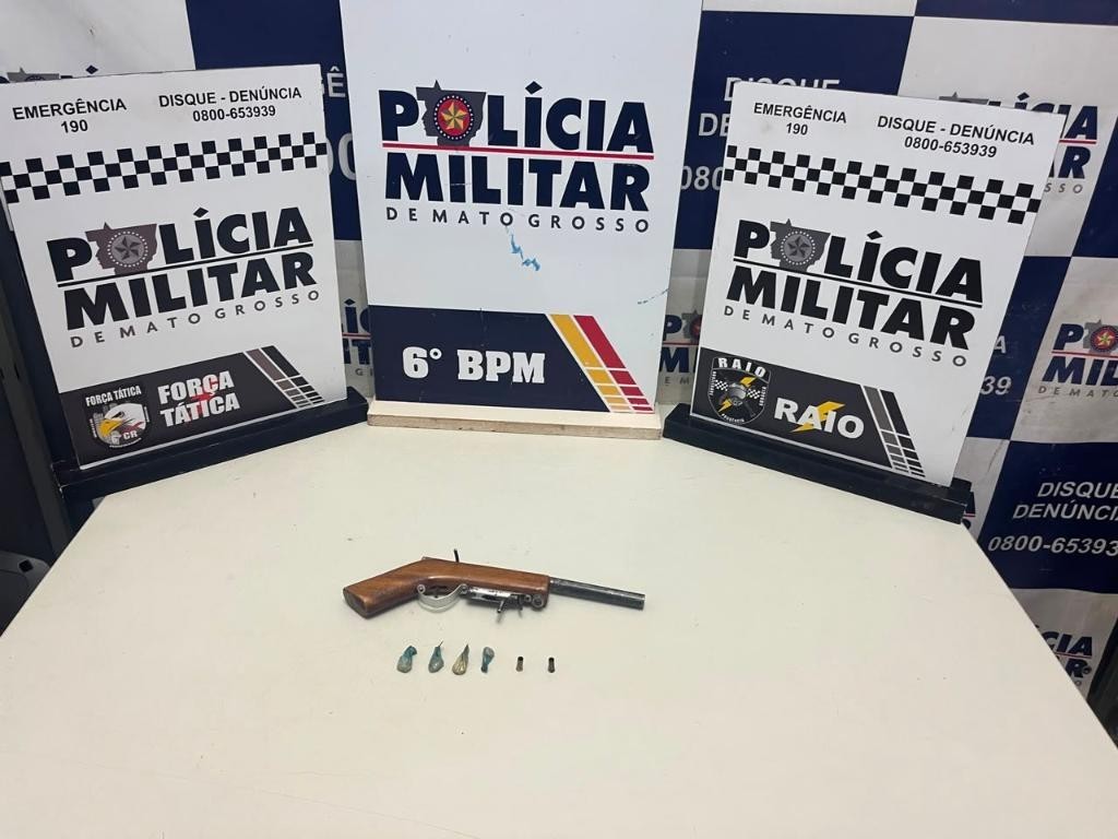 Polícia Militar prende homem com arma artesanal e porções de pasta base de cocaína em Cáceres