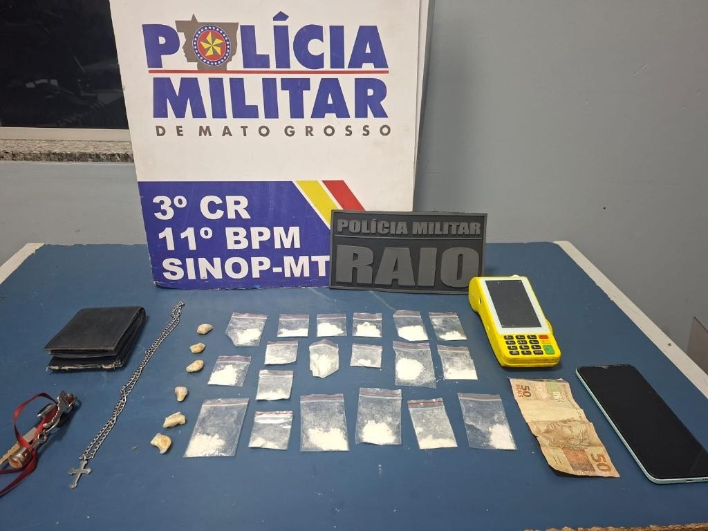 Companhia Raio apreende porções de cocaína e prende homem por tráfico em Sinop