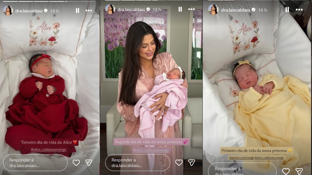 Laís Caldas e Gustavo Marsengo mostram pela primeira vez o rostinho da filha Alice