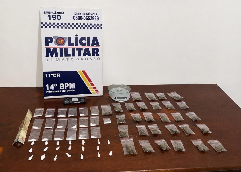 Polícia Militar prende homem com 68 porções de maconha e cocaína em Primavera do Leste